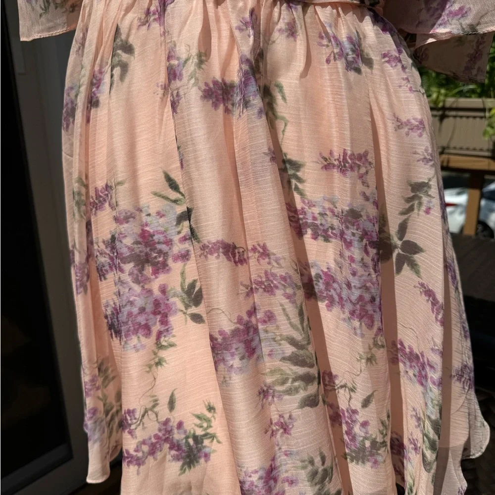 Ieena for Mac Duggal Pink Floral Flutter Sleeve Deep V Neck Mini Dress Size 6 - Picture 5 of 16